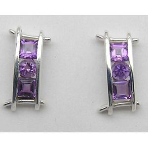Vintage Silver <b>Stud</b> <b>Earrings</b> with <b>Amethyst</b> 925 Sterling Silver Main Stone for Wedding Engagement Anniversary Party Gift - Product Image 1