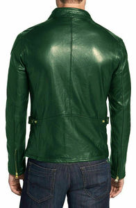 Chaqueta de motorista Unisex, de cuero de oveja 100% tintado verde, con cremallera, de alta calidad, disponible en todo tipo de cuero - Product Image 2