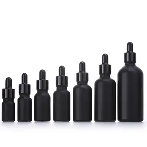 Garrafa de vidro fosco, frasco de vidro preto fosco de 100 ml, 50 ml, 30 ml, 15 ml, 10 ml, pipete, garrafa de óleo essencial