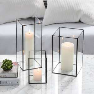 Bougeoirs Hurricanes en verre faits à la main en métal noir encadré parfait pour Festival Home Decor bougeoir en verre - Product Image 6