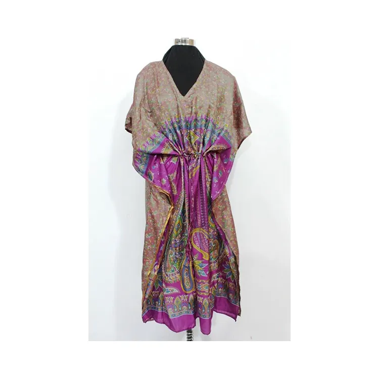 Đẹp Hoa In Lụa Sari Kimono Kaftan Áo Choàng Bohemian Bãi Biển Bìa up Dài Áo Kaftan Ăn Mặc Cho Cô Gái Và Phụ Nữ