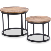 Ensemble de 2 tables basses Akku Art de style industriel antique, faites à la main, en fer durable avec plateau en marbre finition mate, garantie 2 ans