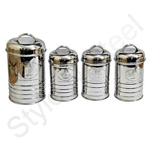 ชุดกระป๋องกลมสแตนเลส4ชิ้นพร้อมดีไซน์เป็นยางสำหรับใช้ในห้องครัวหรือโรงแรม - Product Image 1