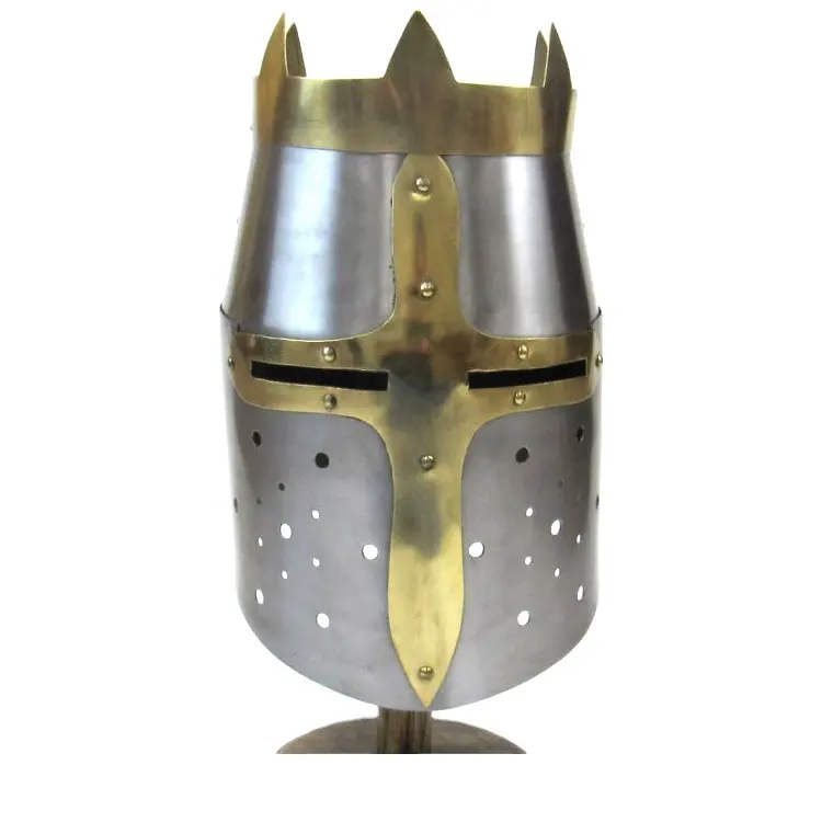 Helm Armor Iron Crusader dengan Kuningan Dilengkapi Antik Koleksi Helm Armor Disesuaikan