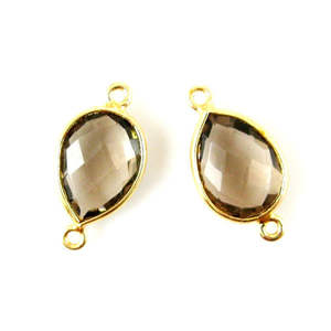 Handmade 10X14MM Smoky Quartz Gemstone Connector Gold Plated Pear Shape <b>Jewelry</b> <b>Findings</b> Bezel Setting for Charm <b>Jewelry</b> Making - Product Image 1