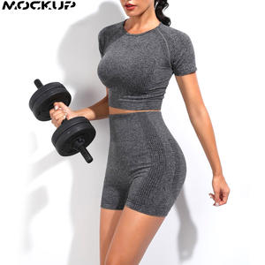 Ensemble de yoga pour femmes, ensemble de yoga en coton sans couture, leggings taille haute, soutien-gorge de sport, tenue de sport respirante - Product Image 2