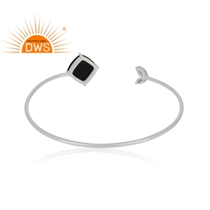 Zircon Black Onyx Gemstone Bangle Sterling <b>Silver</b> <b>Cuff</b> Adjustable Bangle Women's <b>Silver</b> Jewelry Supplier Classic Collection - Product Image 3