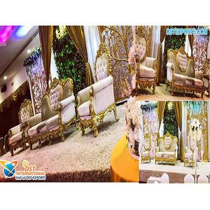 ชุดโซฟาแต่งงานแกะสลักมือที่สวยงามชุดเฟอร์นิเจอร์วอลม่าปากีสถานเอเชียชุดแต่งงานชุดโซฟาสีทองแกะสลักรอยัล - Product Image 1