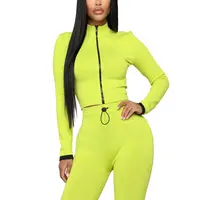 Neon yeşil pembe eşofman kadın iki parçalı Set üst ve pantolon eşofman takımlar Biker şort Joggers iki parçalı set kadın giyim