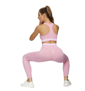 Yoga deux pièces ensemble femmes vêtements de sport costume d'été ensembles de gymnastique tenue léopard quatre aiguilles Six lignes, soutien-gorge de Sport unisexe sans bretelles 10 pièces - Product Image 4