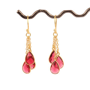 Pendientes de gota de cuarzo rojo para mujer, joyería de briolette cortada, chapada en oro flexible cadena colgante/plata, aretes colgantes - Product Image 1