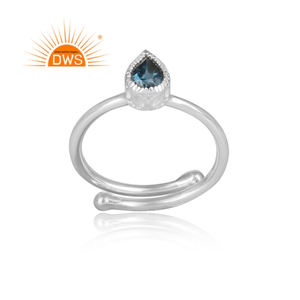 Anillo de piedras preciosas de Topacio Azul de Londres, banda ajustable, Plata de Ley 925, anillo fino, fabricante de joyería - Product Image 2
