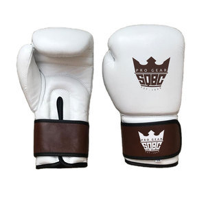 Vintage Leather White Boxing Bag Gloves, Kickboxing Muay Thai <b>Punching</b> Gloves for <b>Mens</b> - Product Image 1