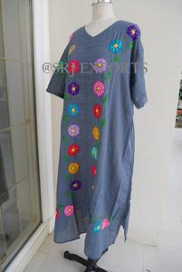 <b>Boho</b> Cotton Floral V-neck Eco-Friendly Maxi <b>Dress</b> Hand Embroidered Beach Wedding Lace <b>Summer</b> Resort Swim Cover Hippie Bridesmaid - Product Image 4