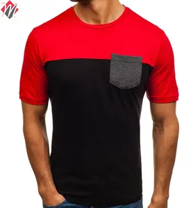 Wholesale men's ice silk short sleeve red and black double color T-shirt slim breathable O-neck half sleeve top bottoming shirt