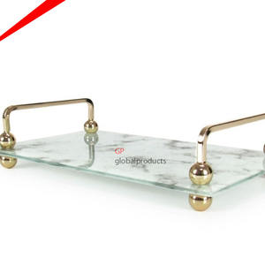 Luxury Eco Friendly Designer <b>Glass</b> Serving <b>Tray</b> with Copper Finished Handles Decor <b>Tray</b> for Wedding Home Hotel - Product Image 4