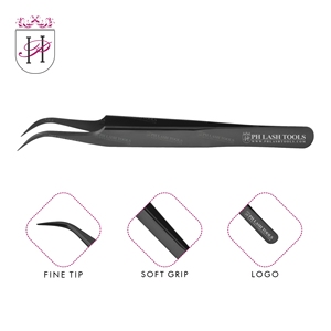 Black Strong Curved Classic Tweezer for Eyelash Extensions Private Label, Heavy Duty Stainless Steel Eyelash Extension Tweezer - Product Image 6