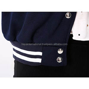 Las chaquetas universitarias más vendidas para mujer, venta al por mayor, tela bicolor a rayas, cuello levantado, temporada de invierno, bordado, - Product Image 5