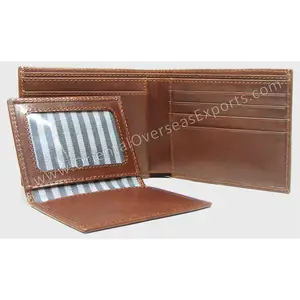 Deri cüzdan kredi kartı cüzdanı özel Logo kabartma RFID eklendi Bifold Polyester astar manzara geniş cüzdan kahverengi deri