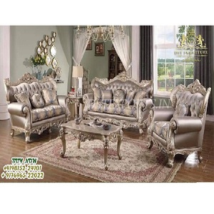 Canapé de 7 places avec finition argentée, ensemble élégant et confortable, en bois de teck, de style Royal - Product Image 1