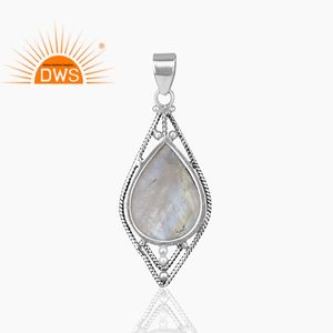 Rainbow Moonstone Gemstone Pendant Antique <b>Oxidized</b> 925 Silver Girls Designer Chunky Pendant Jewelry Supplier - Product Image 3