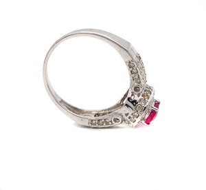 แหวนหมั้นทำด้วยมือของผู้หญิงอัญมณีเพชรทับทิม14K ฝังหนามเตยทองสีขาวสำหรับงานแต่งงานขายส่งเครื่องประดับ - Product Image 4