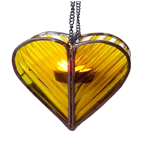 Yellow Glass Heart Shape Wall Hanging <b>Tealight</b> <b>Lantern</b> for Home Decoration - Product Image 1