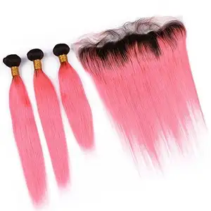 Mèches brésiliennes 100% naturelles avec Frontal — queen beauty, cheveux vierges rose, lots de cheveux humains, vente en gros