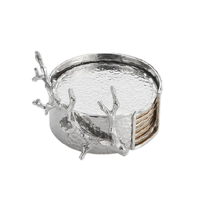 <b>Hammered</b> Stainless Steel Cup Coasters With <b>Holder</b> Highest Quality Silver Color Coaster Set At Affordable Price - Product Image 5
