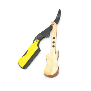 Rasoir en bois à bord droit, 1 set d'outil de barbier en acier, couteau de rasage de couleur noir et jaune - Product Image 2