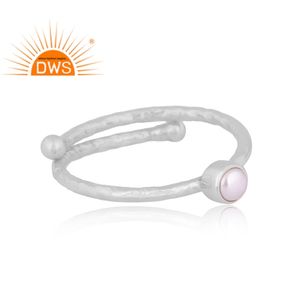 Anillo apilable de piedra de perla Natural de plata de ley fina, joyería para mujer, regalo para ella - Product Image 2