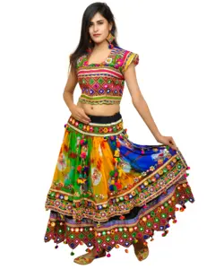 नवरात्रि कशीदाकारी Chaniya चोली-Garba नृत्य कॉस्टयूम-महिलाओं के भारतीय जातीय पहनने Ghaghra चोली-गुजराती Lehenga चोली