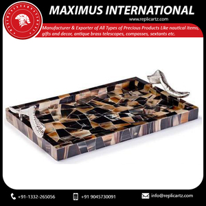 Luxury Horn Inlay Decorative Serving Tray with Metal Handles Rectangle <b>Vanity</b> Organizer for Coffee <b>Table</b> Home Hotel Restaurant - Product Image 5