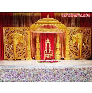 Vibrant Golden Theme Indian Wedding Stage Luxurious Stage <b>Decoration</b> for <b>Puberty</b> Ceremony Traditional Theme Voni <b>Function</b> Stage - Product Image 1