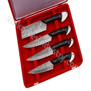 El juego de cuchillos de chef de 4 piezas de acero de Damasco hecho a mano incluye cuchillas de acero al carbono de 12 "y 9", caja de regalo de madera para uso en la cocina (SMK1120) - Product Image 6