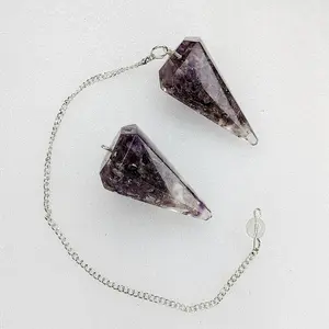 Natural Amethyst crystal chips made Orgone Pendulums With Chakra Chain Orgone Chakra for Reiki and Healing
