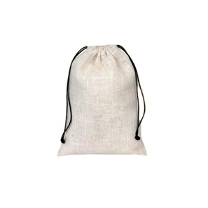 Sac à cordon en coton et jute écologique 20*25cm blanc noir fabriqué sur mesure avec logo personnalisé et impression sérigraphique - Product Image 1