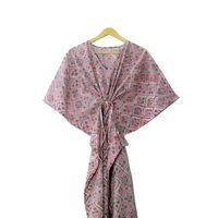 Robe longue d'été confortable pour femme, style plage, drapée, imprimé floral artisanal, coton biologique, 2 pièces, naturel