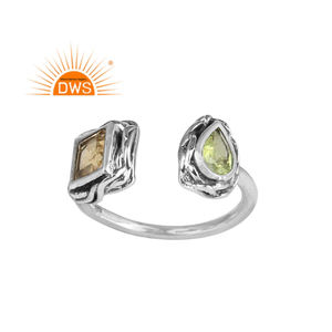 แหวนพลอยซิทรินและเพอริดอทส่องประกาย แหวนเงินแท้ดีไซน์โบราณ ผลิตโดยผู้ผลิตเครื่องประดับ คอลเลคชั่นวินเทจ - Product Image 1