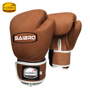 Gants de boxe professionnels de haute qualité en cuir synthétique PU en cuir de vachette marron de 12oz 16oz avec poignées de sport avec logo personnalisé - Product Image 3