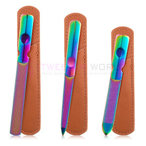 Lime à ongles en acier inoxydable, 3 pièces, avec étui en cuir, lime à ongles avec poignée antidérapante, limes à ongles pour les orteils, kit de manucure - Product Image 1
