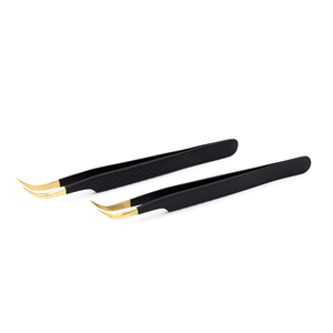 OEM Extensions de cils incurvés à prise noire Pince à épiler pointes dorées Pince à cils de précision Volume de cils Acier inoxydable - Product Image 2