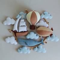Globo de aire de fieltro hecho a mano para bebé, ballena, móviles con macramé, aerostato y envío, móvil Musical, fieltro para guardería