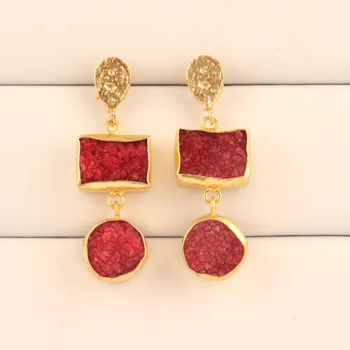 Trending moda natural de açúcar vermelho druzy martelo terminou stud gota brinco ouro/prata banhado best selling gota dangle brinco