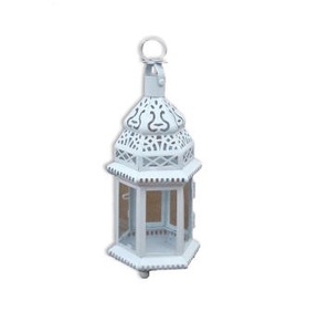 Linterna marroquí blanca decorativa de metal de tamaño pequeño para decoración interior o exterior - Product Image 1