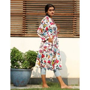 เสื้อคลุมกิโมโนยาวผ้าคอตตอนพิมพ์ลายแบบอินเดีย,ชุดคลุมอาบน้ำชุดกิโมโนใส่กลางคืน - Product Image 2