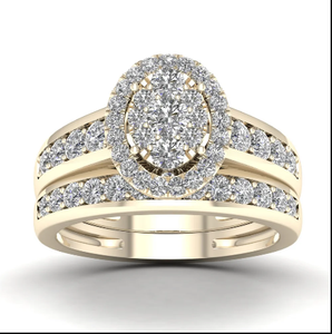 10K Yellow <b>Gold</b> 1.00TCW Real Round Diamond Studded Wedding <b>Ring</b> <b>Set</b> - Product Image 1