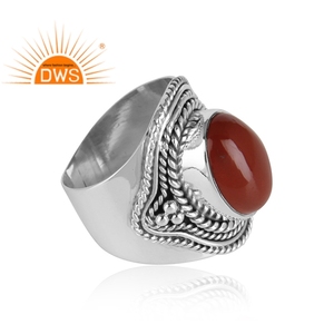 แหวนเงินแท้ชุบออกซิไดซ์ประดับพลอยแจสเปอร์สีแดงธรรมชาติแบบซ้อนได้สำหรับผู้หญิง ขายดีประจำปี 2026 จากผู้ผลิตเครื่องประดับ - Product Image 2