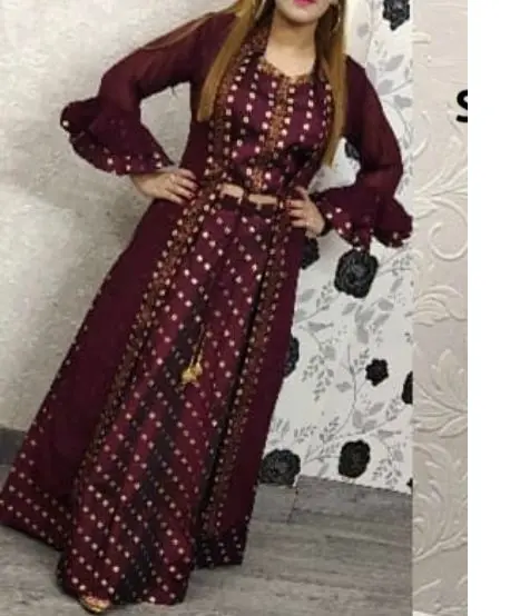 Top corto lungo kurti per donna in tessuto Rayon con maniche a campana doppia stampa oro, Dori e tessuti pesanti di royel export