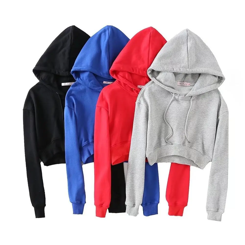 Wholesale Women Solid Plain Cropped Hoodie Casual Wear Hot Girls Slim Fit Pullover Hoodie In All Colors And Sizes with Plus Size